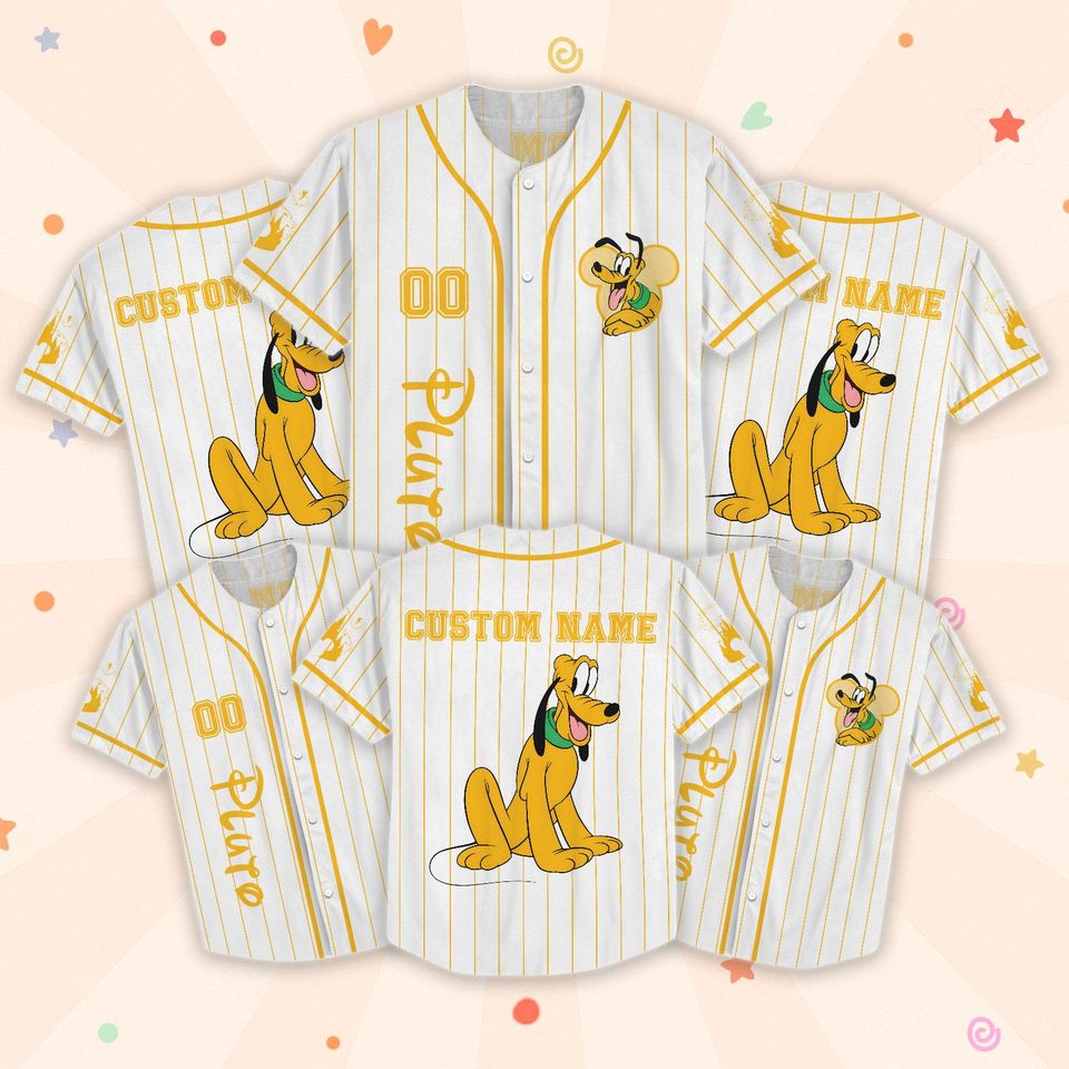 Custom Disney Pluto Baseball Jersey, Mickey And Friends Matching Outfit
