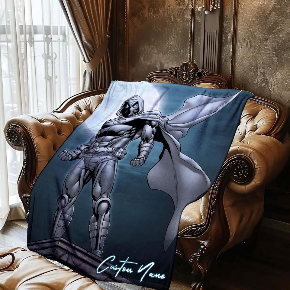 Halloween Blanket Gift Blanket Moon Knight Custom Name Blanket Throw Flannel Blanket Personalized Birthday Gift.