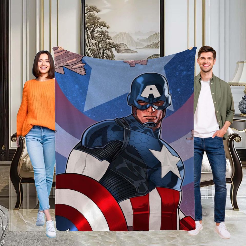 Halloween Blanket Gift Blanket Captain America Custom Name Blanket Throw Flannel Blanket Personalized Birthday Gift.