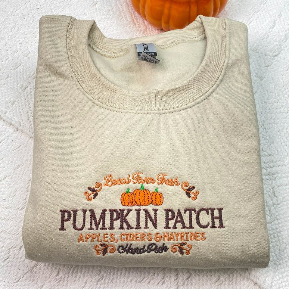 Fall Pumpkin Patch Embroidered Sweatshirt, Embroidery Fall  , Pumpkin