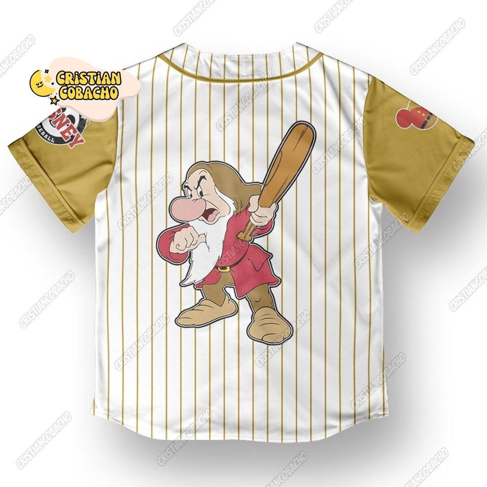 Grumpy Baseball Jersey, Disney Grumpy Custom Name Seven Dwarfs Cartoon Baseball Jersey
