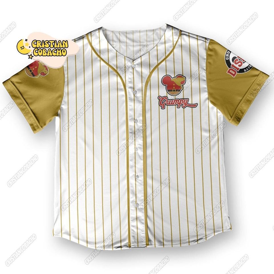 Grumpy Baseball Jersey, Disney Grumpy Custom Name Seven Dwarfs Cartoon Baseball Jersey