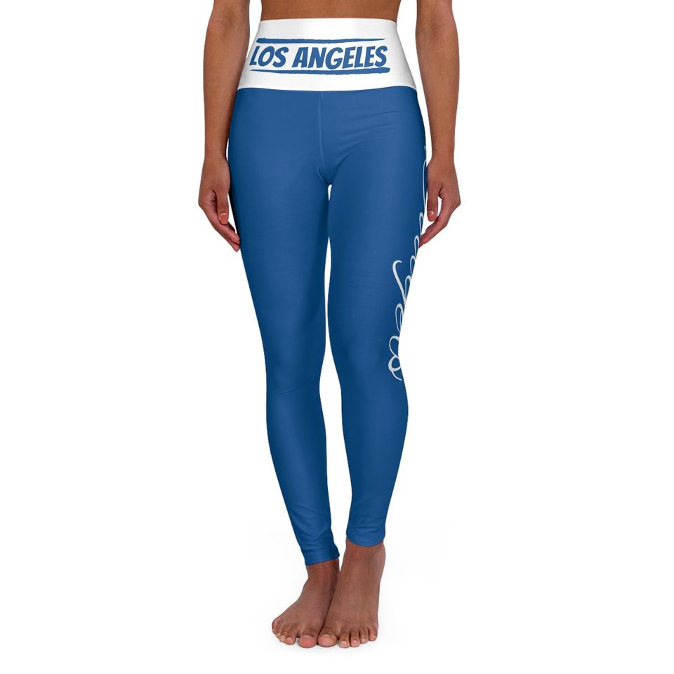 Vintage Los Angeles Baseball Themed Yoga Leggings, Blue and white leggings, baseball fan git, game day pants, women's leggings