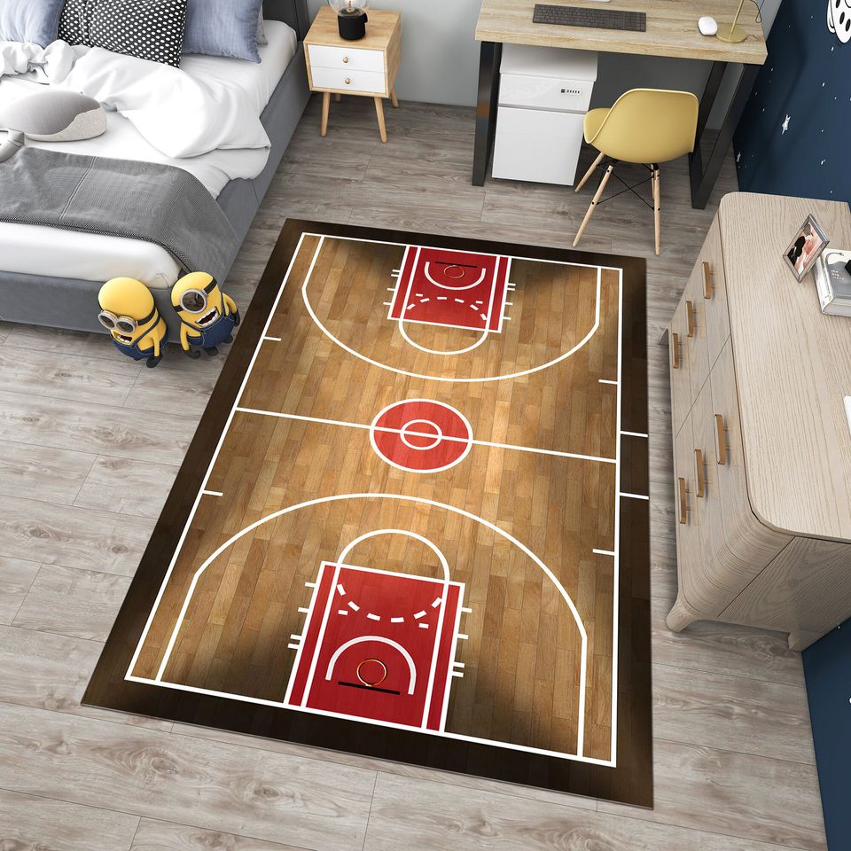 Basketball Court Rug, Boys Room Decor, Personalized Sport Rug