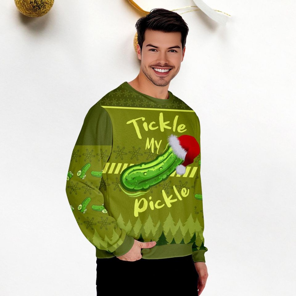 Tickle My Pickle Ugly Sweater, Pickle Christmas Sweater, Pickle Santa Hat Holiday Sweater, Pickle Sweater For Party, Ugly Xmas Sweater