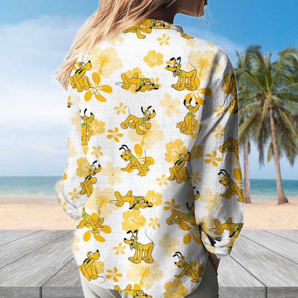 Disney Pluto and Mickey Long Sleeve Blouse for Women