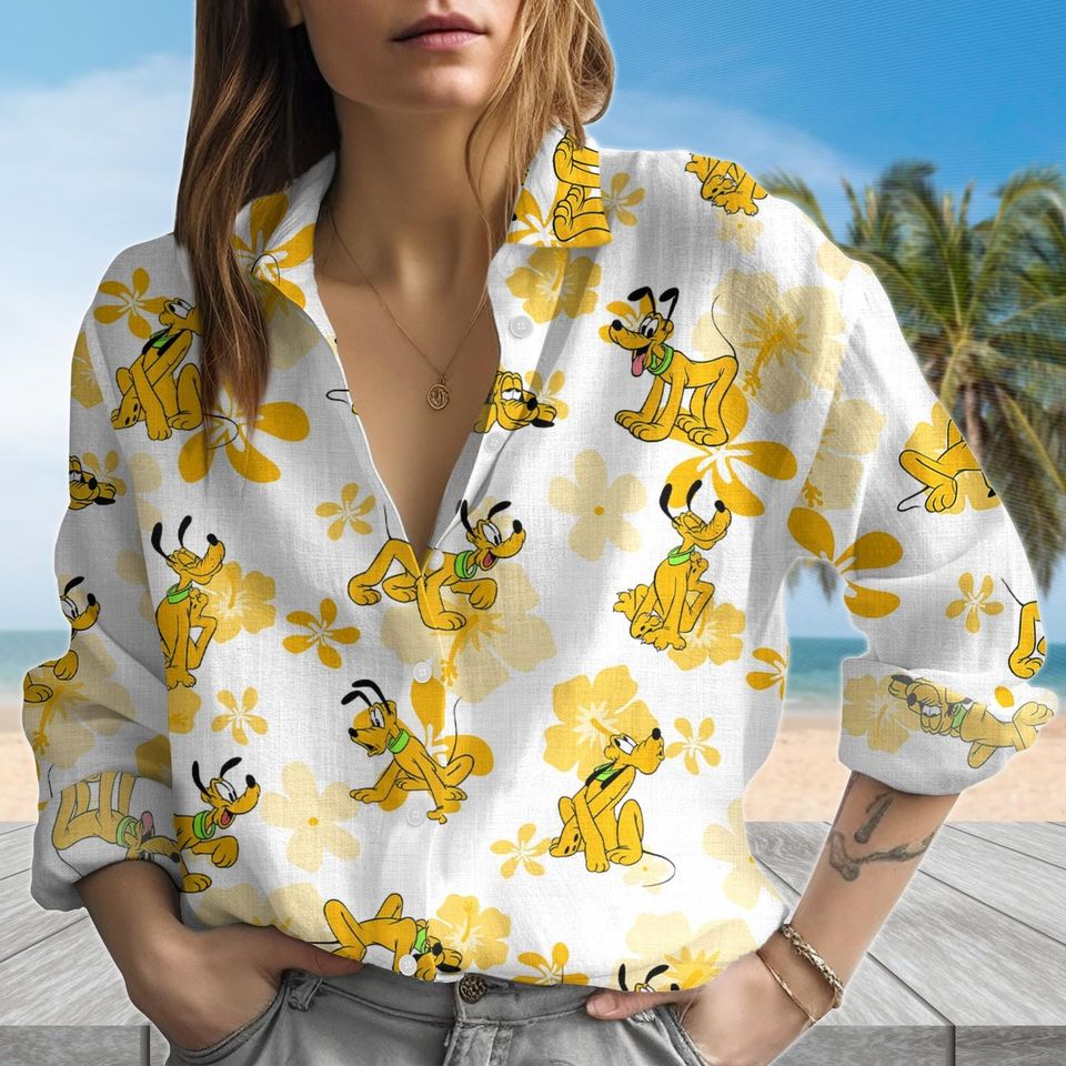 Disney Pluto and Mickey Long Sleeve Blouse for Women