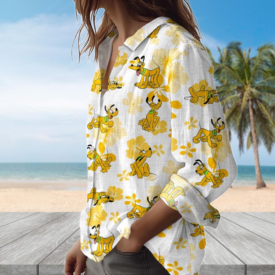 Disney Pluto and Mickey Long Sleeve Blouse for Women