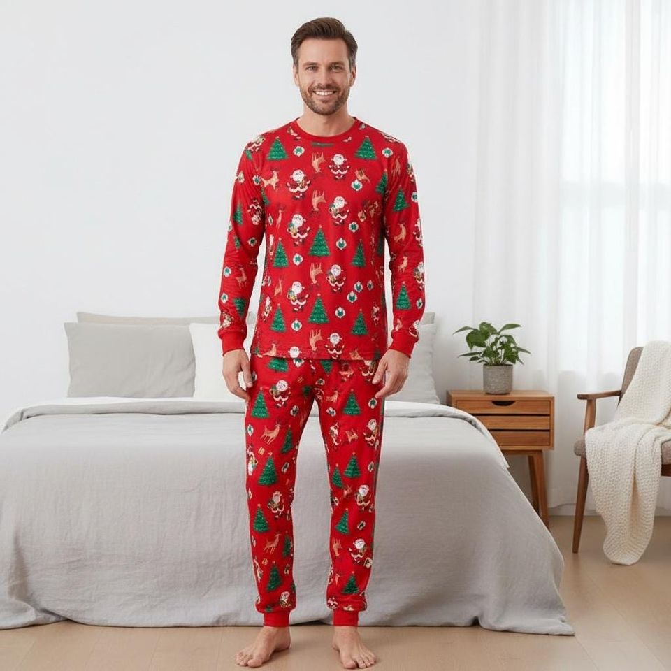 Christmas Tree Long Sleeve Pajamas Set for Adults, Santa Reindeer Christmas Matching Pajamas, Cozy Holiday Sleepwear