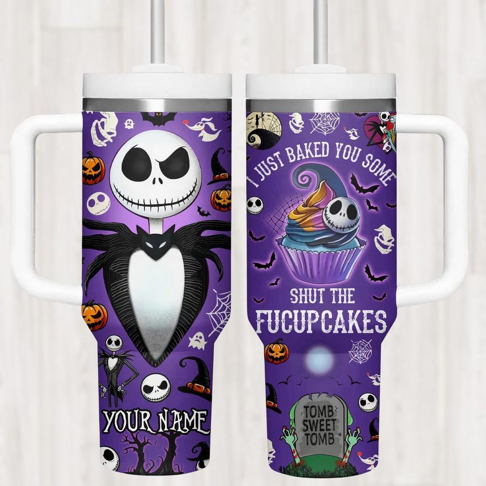 Personalized Jack Skellington 40oz Tumbler, Custom Halloween Cup