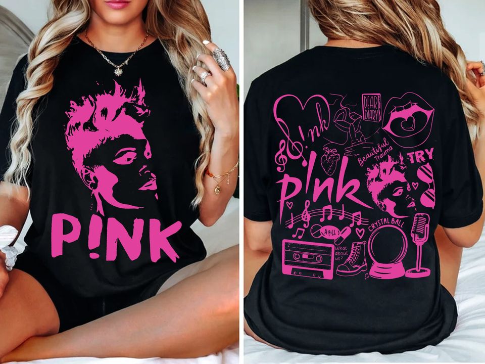 Personalised Pink Tour Double Sided T-Shirt, Vintage Music Tour Cotton Tee, Summer Trending Shirt For Unisex