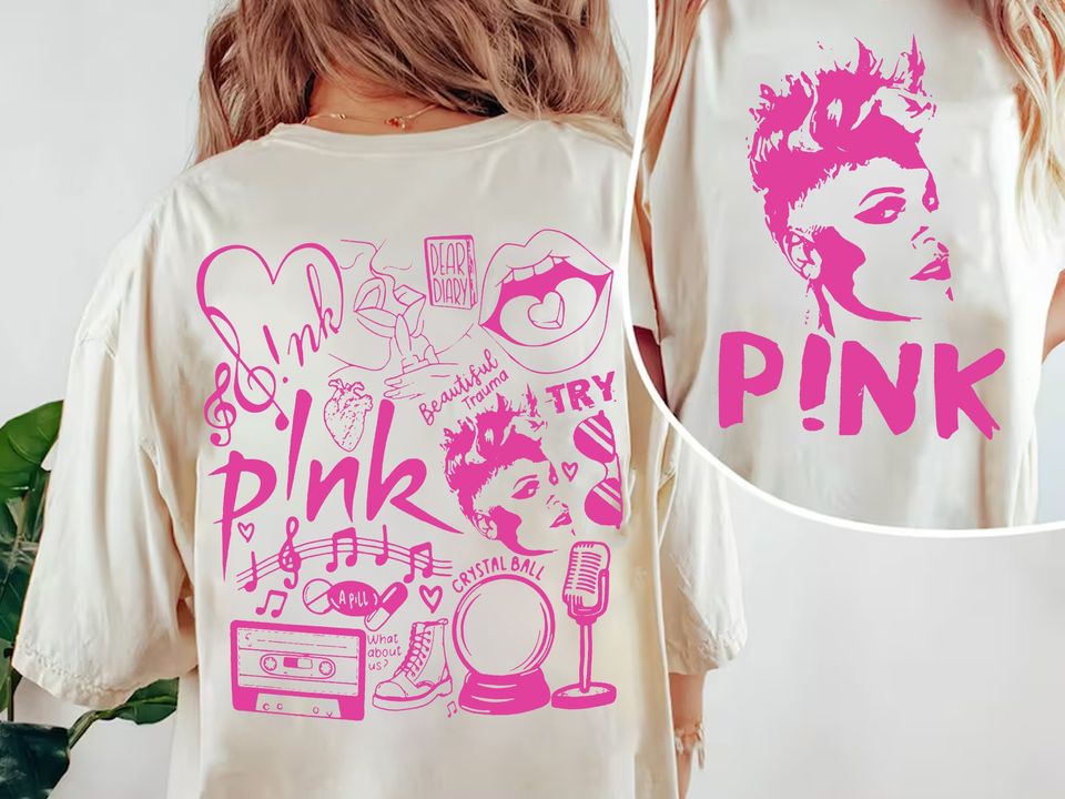 Personalised Pink Tour Double Sided T-Shirt, Vintage Music Tour Cotton Tee, Summer Trending Shirt For Unisex