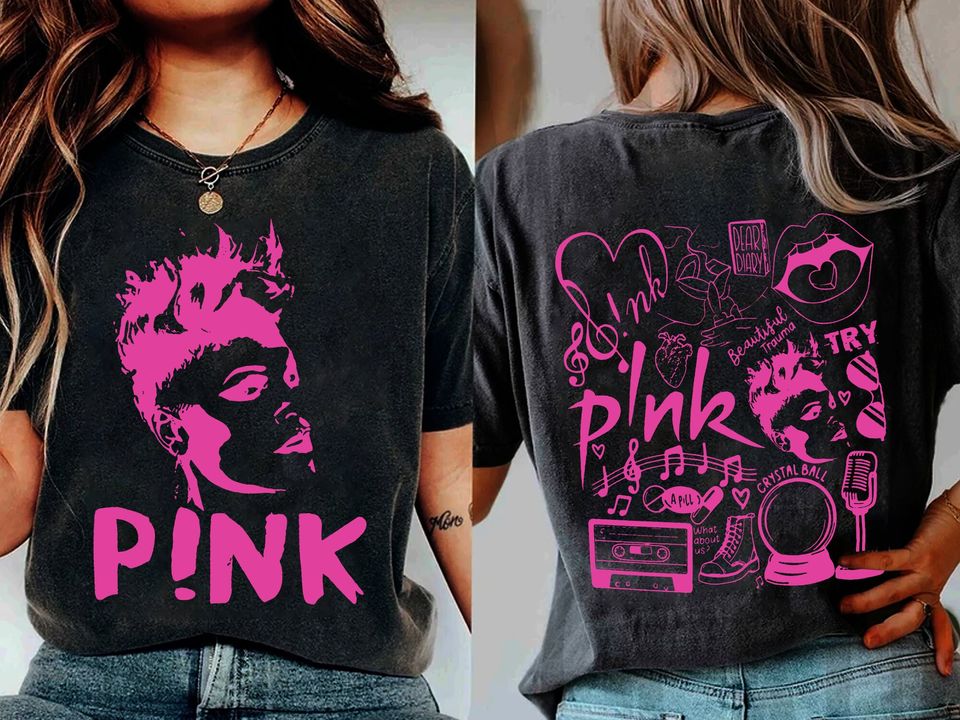 Personalised Pink Tour Double Sided T-Shirt, Vintage Music Tour Cotton Tee, Summer Trending Shirt For Unisex