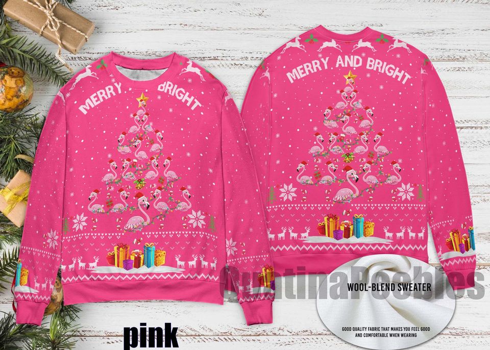 Flamingo Ugly Christmas Sweater, Funny Holiday Sweater With Festive Flamingo, Ugly Christmas Sweater, Xmas Sweater, Gift For Men Women