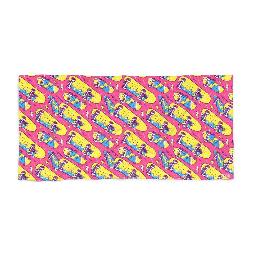 Rocket Power 90's Skateboard Pink Beach Towel - Fun and Nostalgic Design
