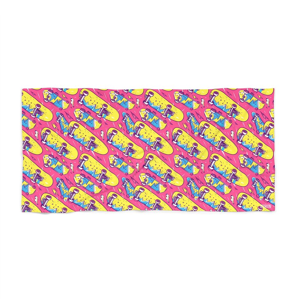 Rocket Power 90's Skateboard Pink Beach Towel - Fun and Nostalgic Design