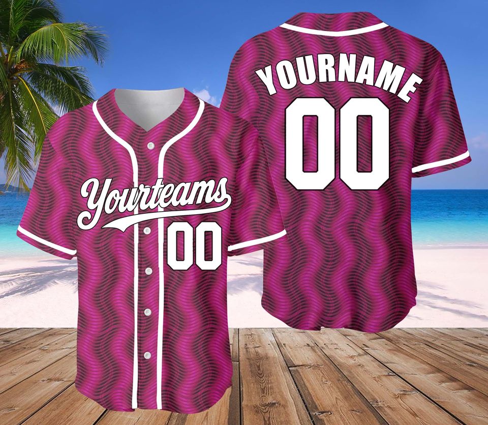 Custom Pink White-Black Sublimation Baseball Jersey, Printed Name Number and Logo