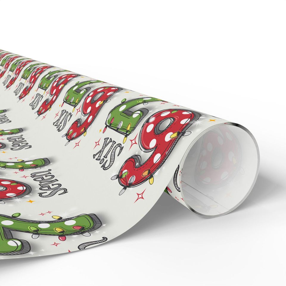 67 Christmas Wrapping Paper, Six Seven Number Gift Wrap, Retro Holiday Lights Wrapping Sheet, Fun Christmas Gift Wrap Roll