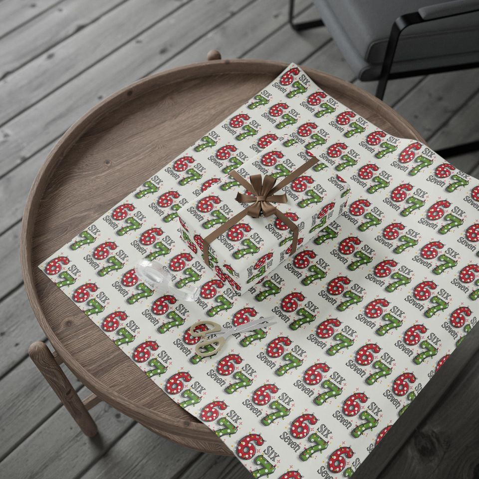 67 Christmas Wrapping Paper, Six Seven Number Gift Wrap, Retro Holiday Lights Wrapping Sheet, Fun Christmas Gift Wrap Roll