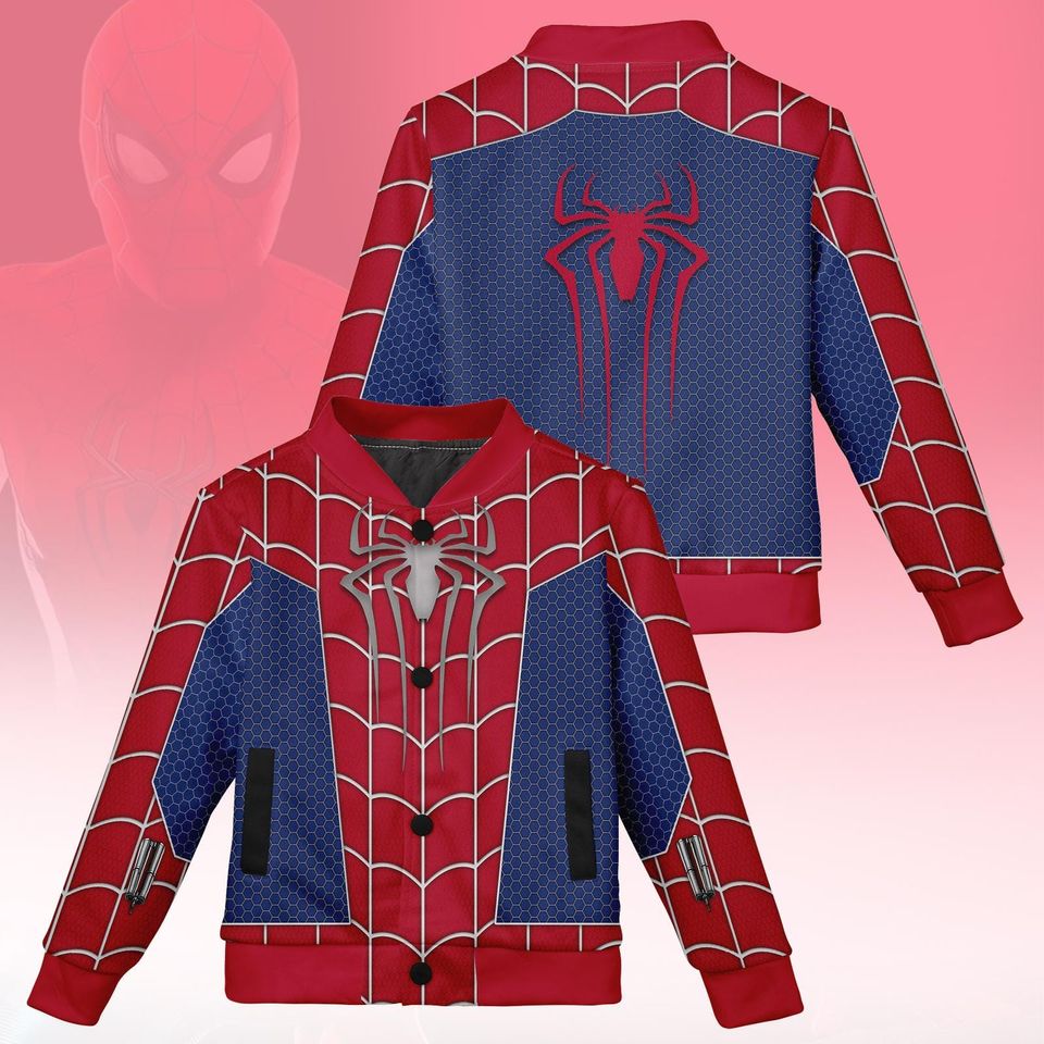 Spider-Man Baseball Jacket, Spiderman Cosplay Costume, Spider Man Varsity Jacket