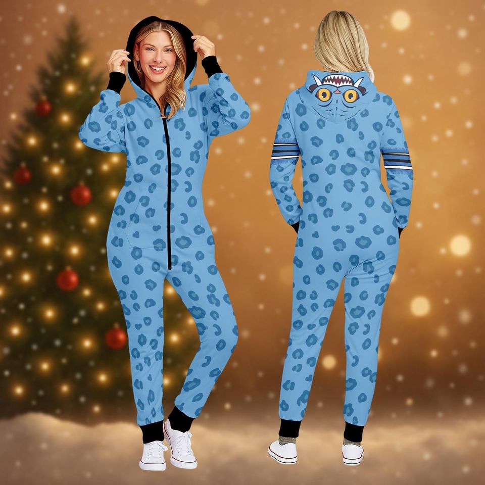 Derpy Tiger Cosplay Onesie, Blue Tiger Kigurumi, Animal Pajamas, One-Piece Sleepwear, Christmas Gift