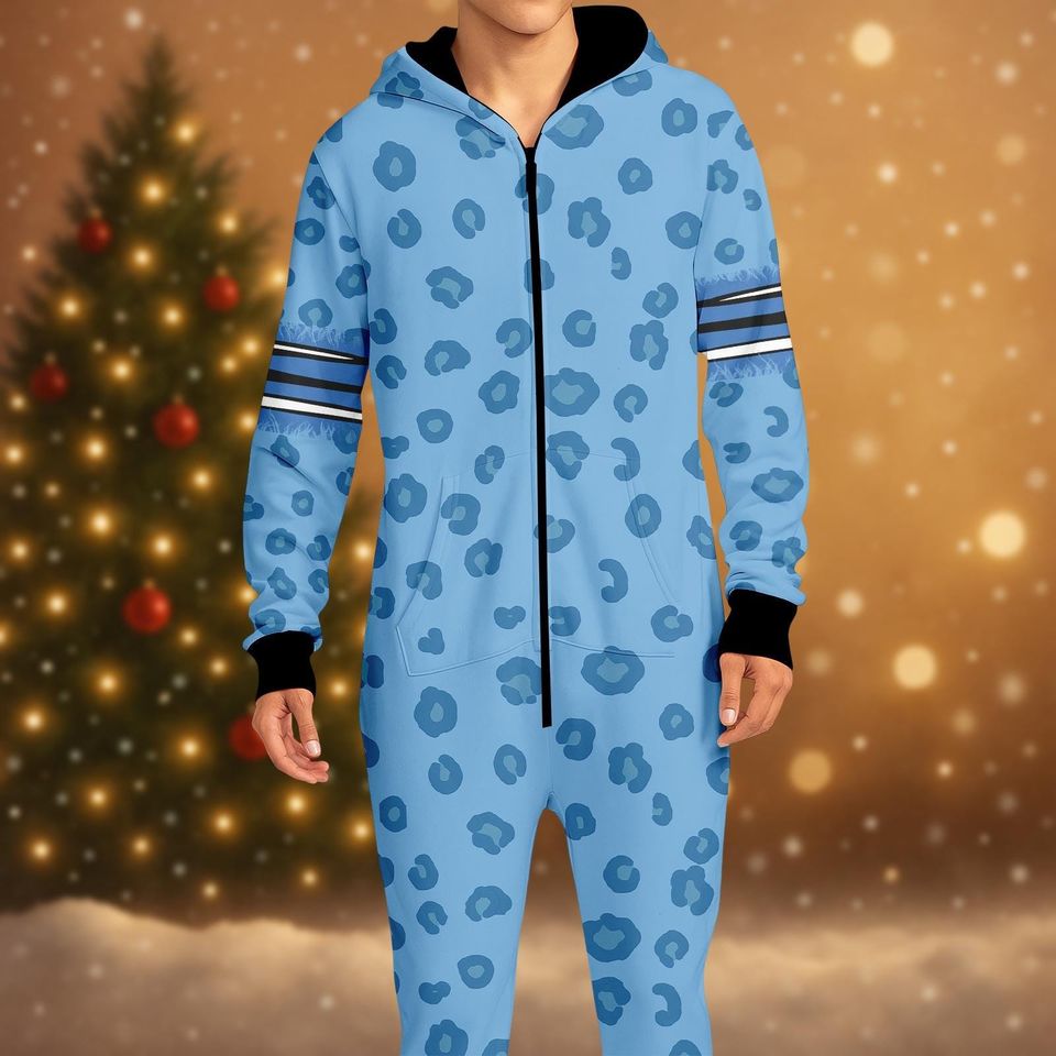Derpy Tiger Cosplay Onesie, Blue Tiger Kigurumi, Animal Pajamas, One-Piece Sleepwear, Christmas Gift