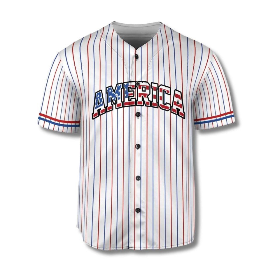 Personalized USA Baseball Jersey Button Up, Custom Name & Number Pinstripe Shirt
