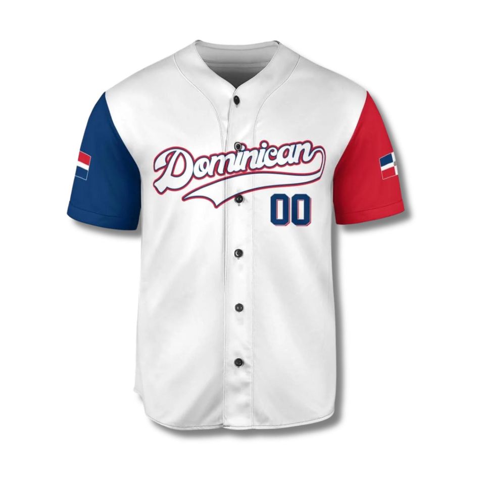 Personalized Dominican Republic Baseball Jersey Shirt, Custom Name & Number, DR Flag Button Up