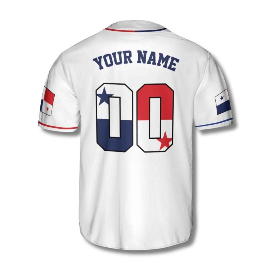 Personalized Panama Baseball Jersey Shirt, Custom Name & Number, White Button Up Team Uniform