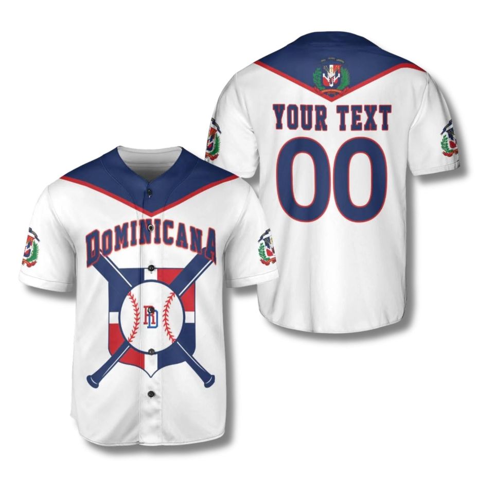 Personalized Dominican Baseball Jersey, Custom Text & Number Button Up Shirt