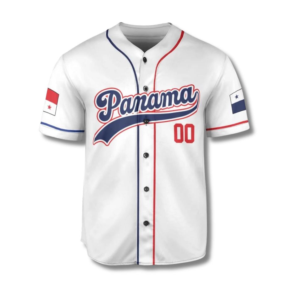 Personalized Panama Baseball Jersey Shirt, Custom Name & Number, White Button Up Team Uniform