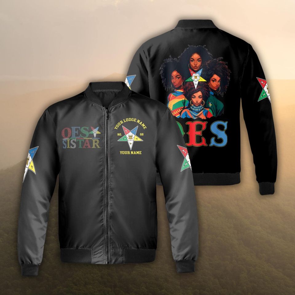 OES Eastern Star Sistar Bomber Jacket for Women Personalized Chapter and Name Custom Zip Coat
