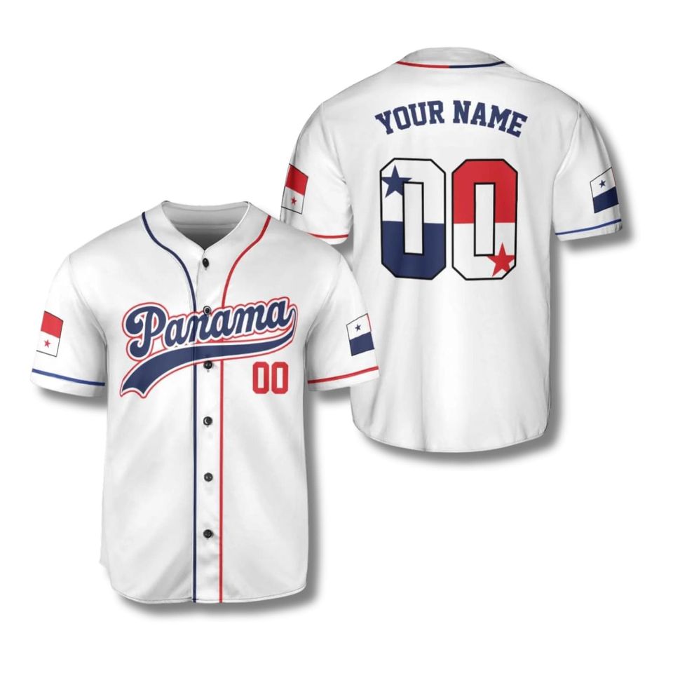 Personalized Panama Baseball Jersey Shirt, Custom Name & Number, White Button Up Team Uniform