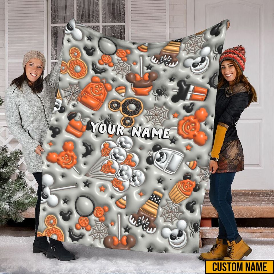 Fall Vibes Blanket, Halloween Disney Snack Mickey Blanket, Halloween Spooky Blanket