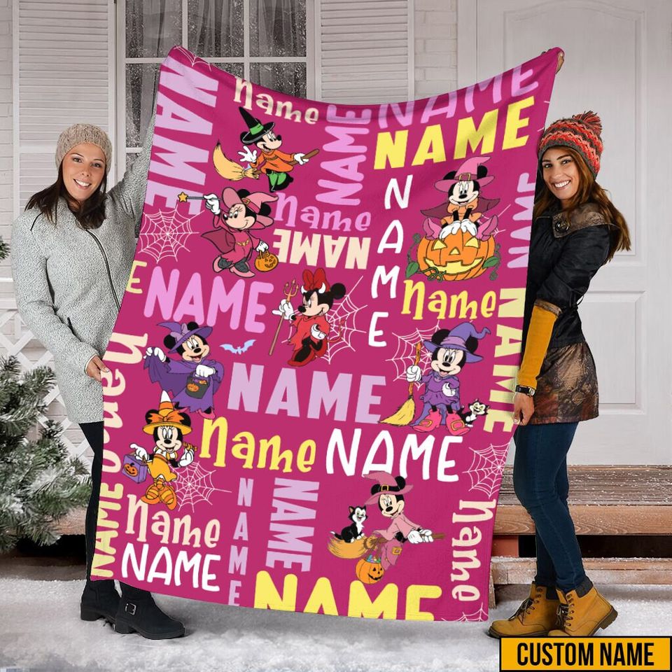 Disney Halloween Witch Blanket, Custom Name Mickey Mouse And Minnie Blanket
