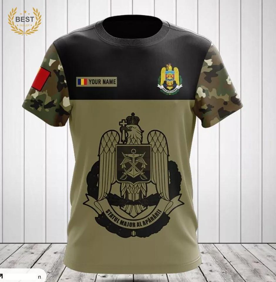 Customize Romanian Army Black Symbol Camo Shirts 3D T shirt