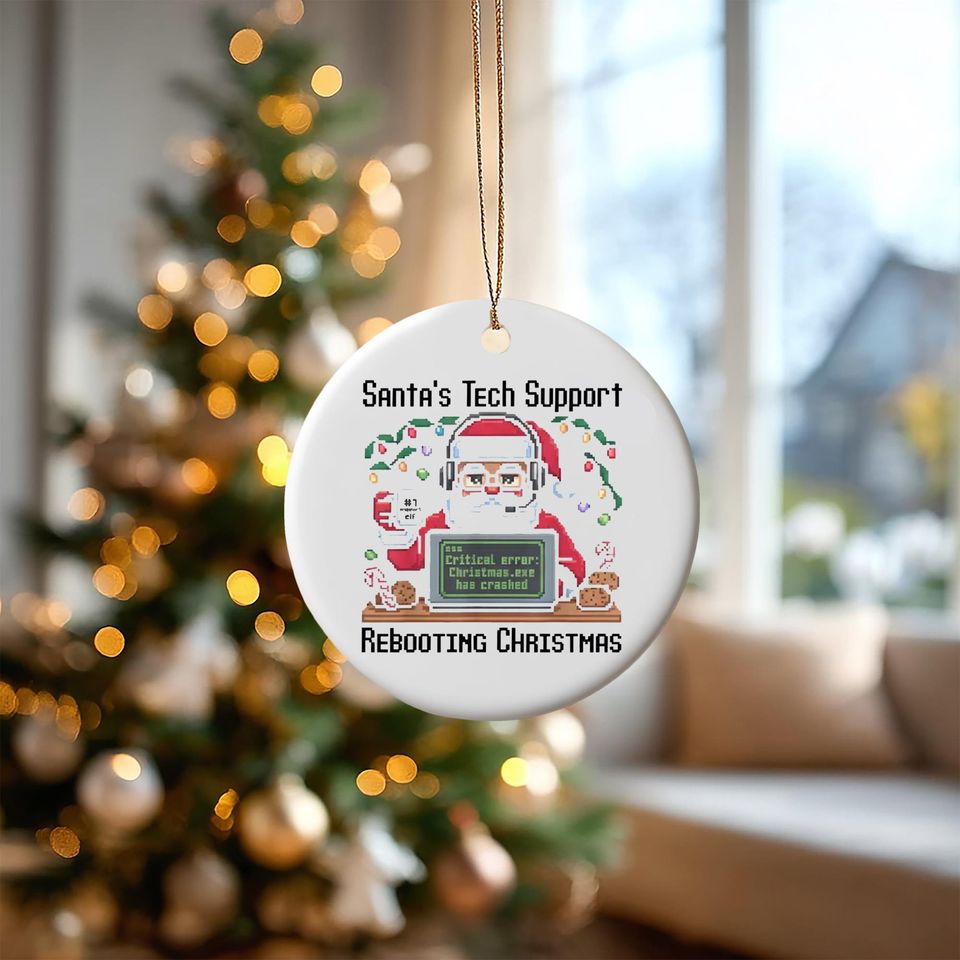 Santa's Tech Support Christmas Ornament, Funny Holiday Decor, Rebooting Christmas Gift, Elf Computer Humor, 2 Sides