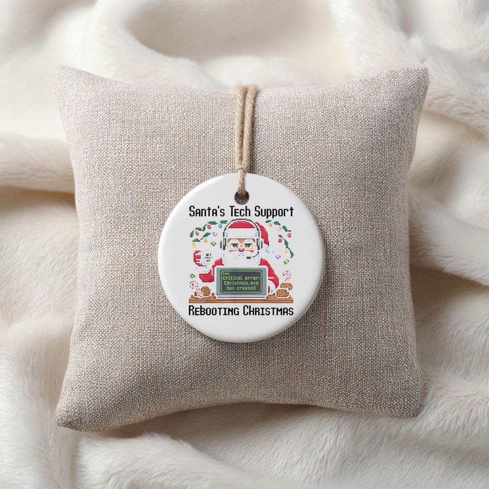 Santa's Tech Support Christmas Ornament, Funny Holiday Decor, Rebooting Christmas Gift, Elf Computer Humor, 2 Sides