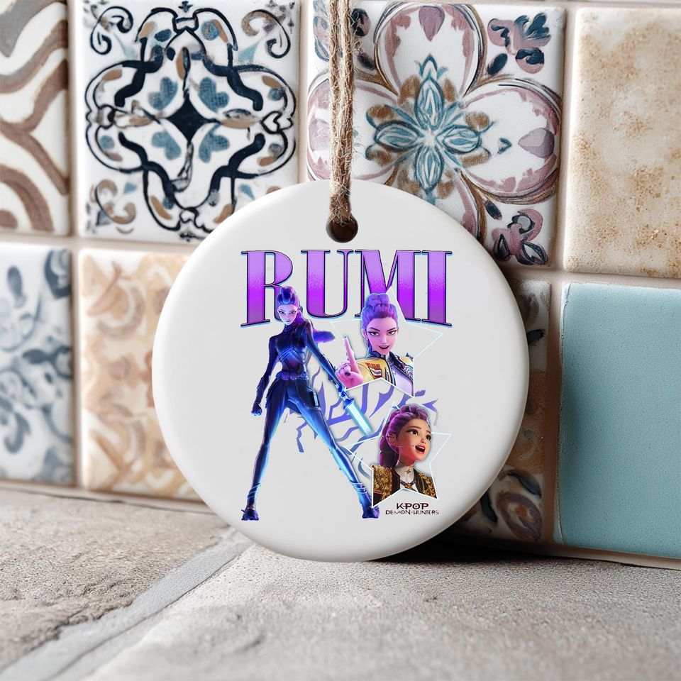 Personalized Name Huntrix Rumi Ornament, KPOP Christmas Keepsake, Demon Hunters Custom Ceramic Ornament, Printed 2 Sides