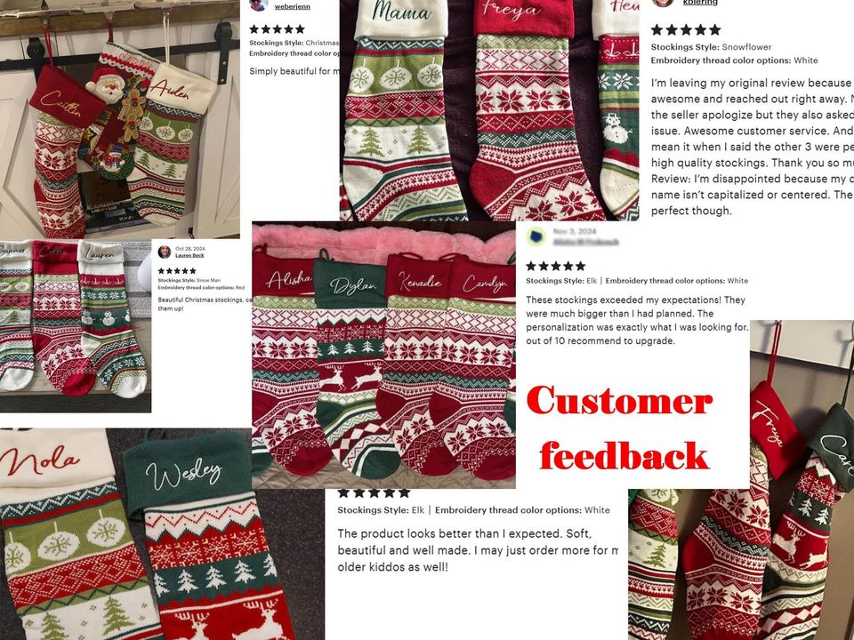 Embroidered Wool Christmas Stocking: Family Holiday Decor