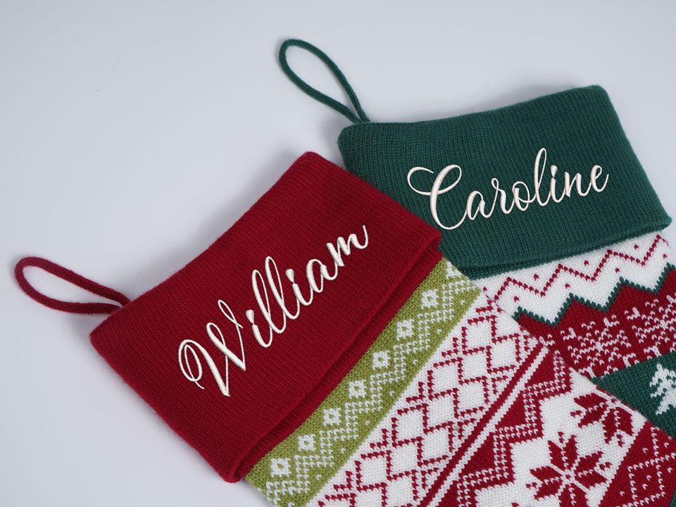 Embroidered Wool Christmas Stocking: Family Holiday Decor