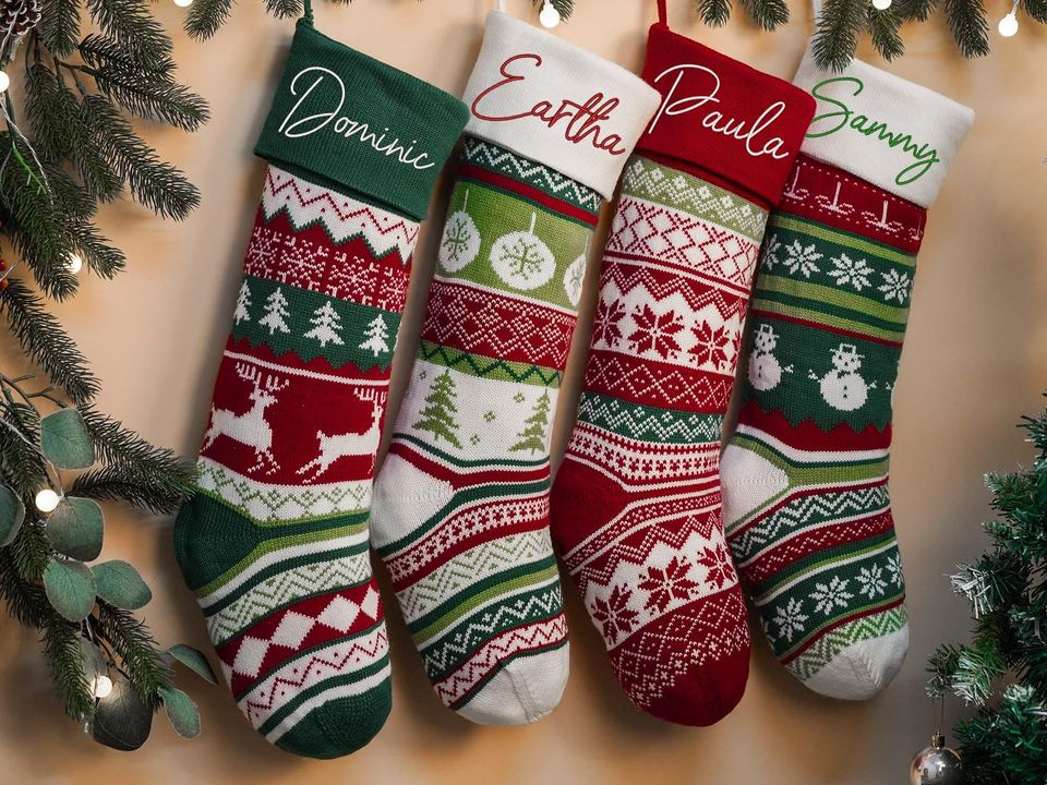 Embroidered Wool Christmas Stocking: Family Holiday Decor