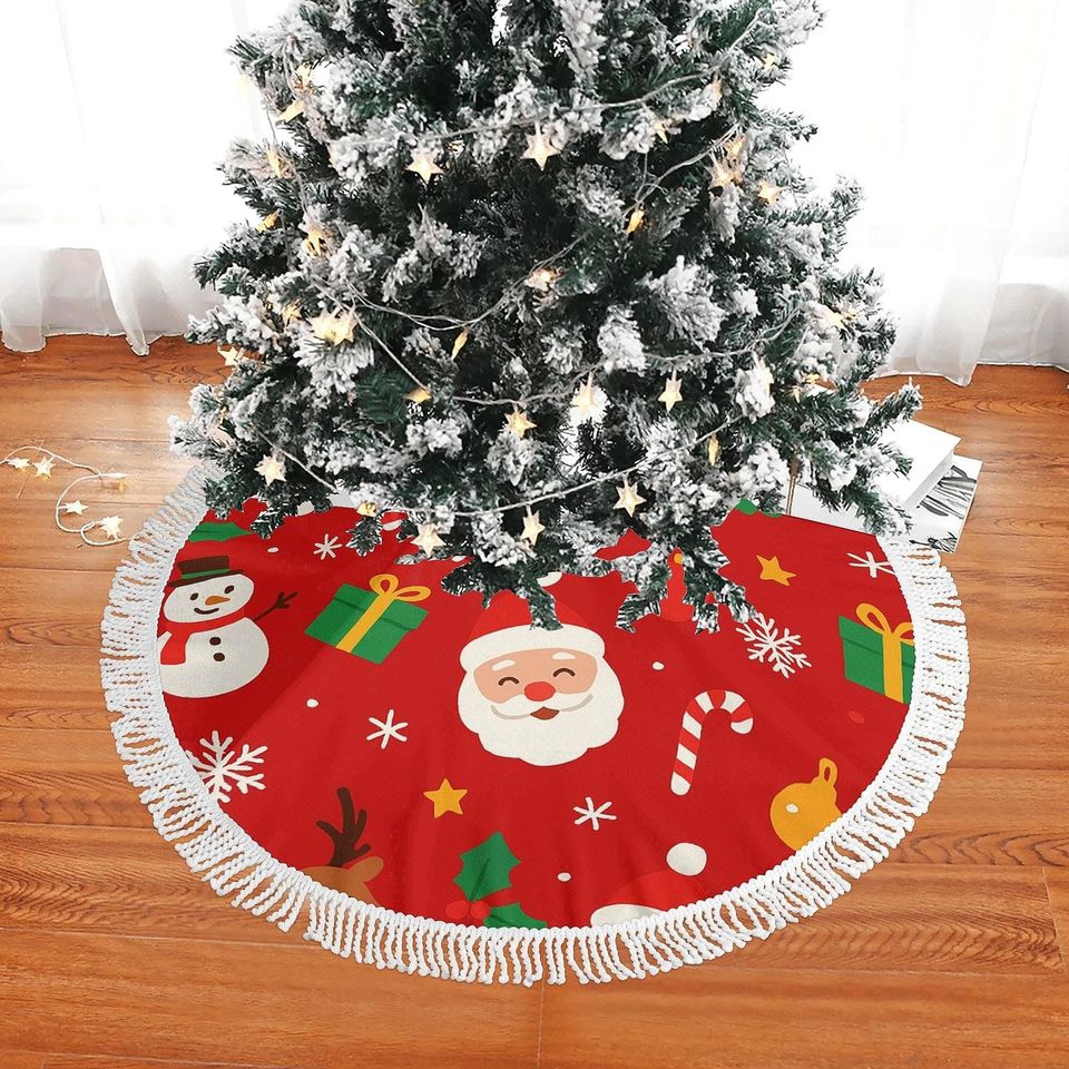 Fringed Christmas Tree Skirt - Elegant Holiday Decor