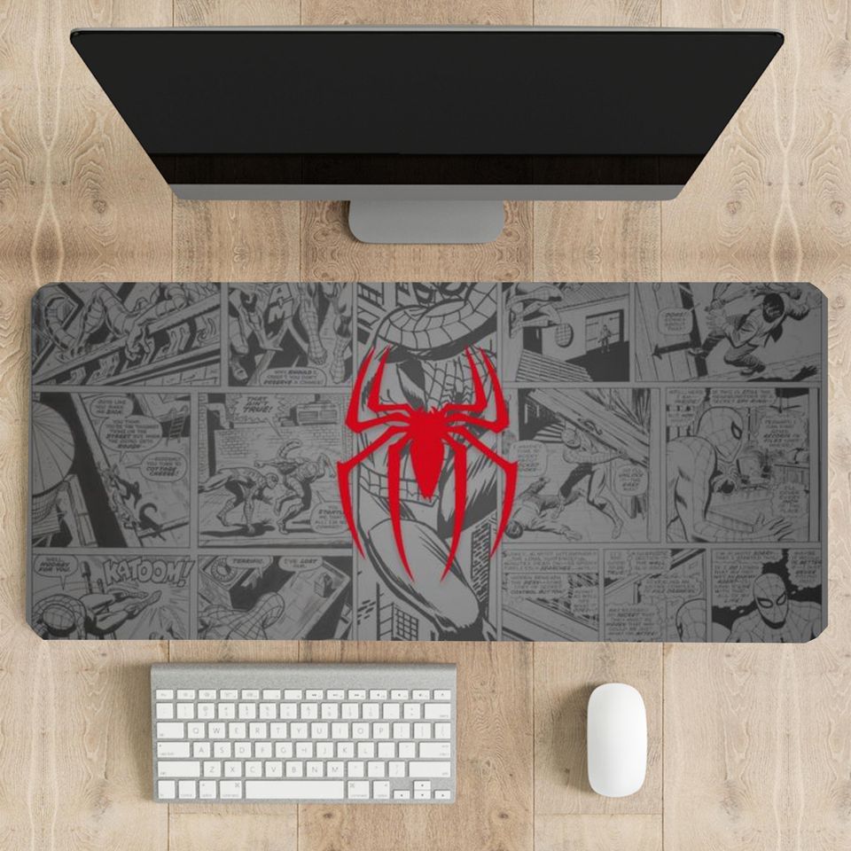 Spiderman Comic Gaming Mousepad Desk Mat, Non-Slip Base, Large Mousepad, High Performance, Office Decor, Desk Accessory