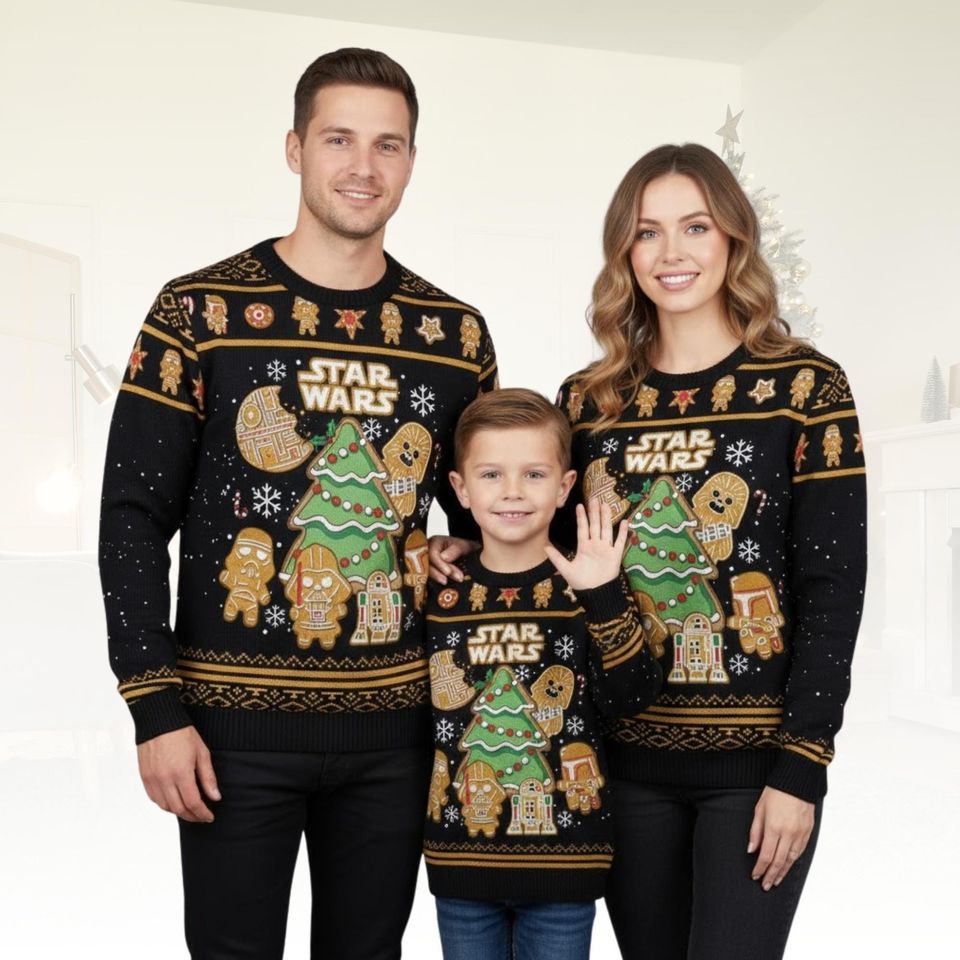 Star Wars Gingerbread Christmas Ugly Sweater, Funny Sci-Fi Holiday Sweatshirt, Darth Vader Winter Pullover For Fans, Christmas Gift
