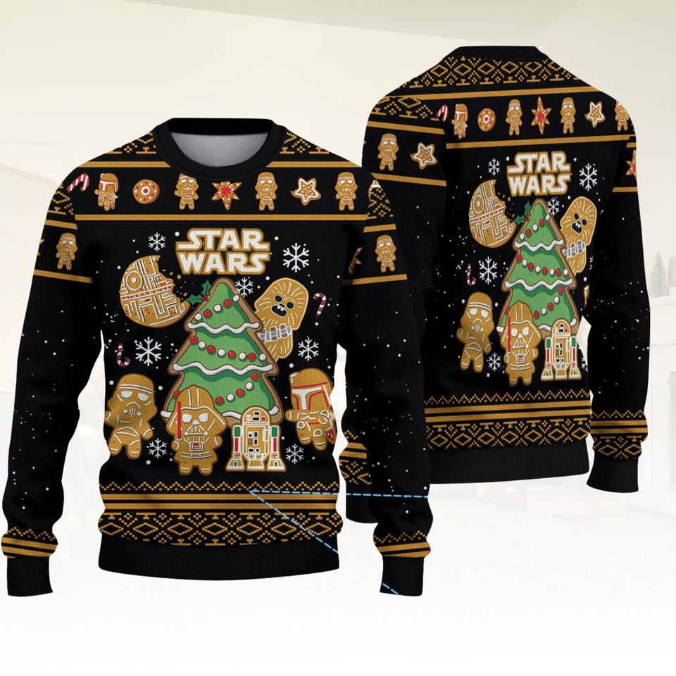 Star Wars Gingerbread Christmas Ugly Sweater, Funny Sci-Fi Holiday Sweatshirt, Darth Vader Winter Pullover For Fans, Christmas Gift