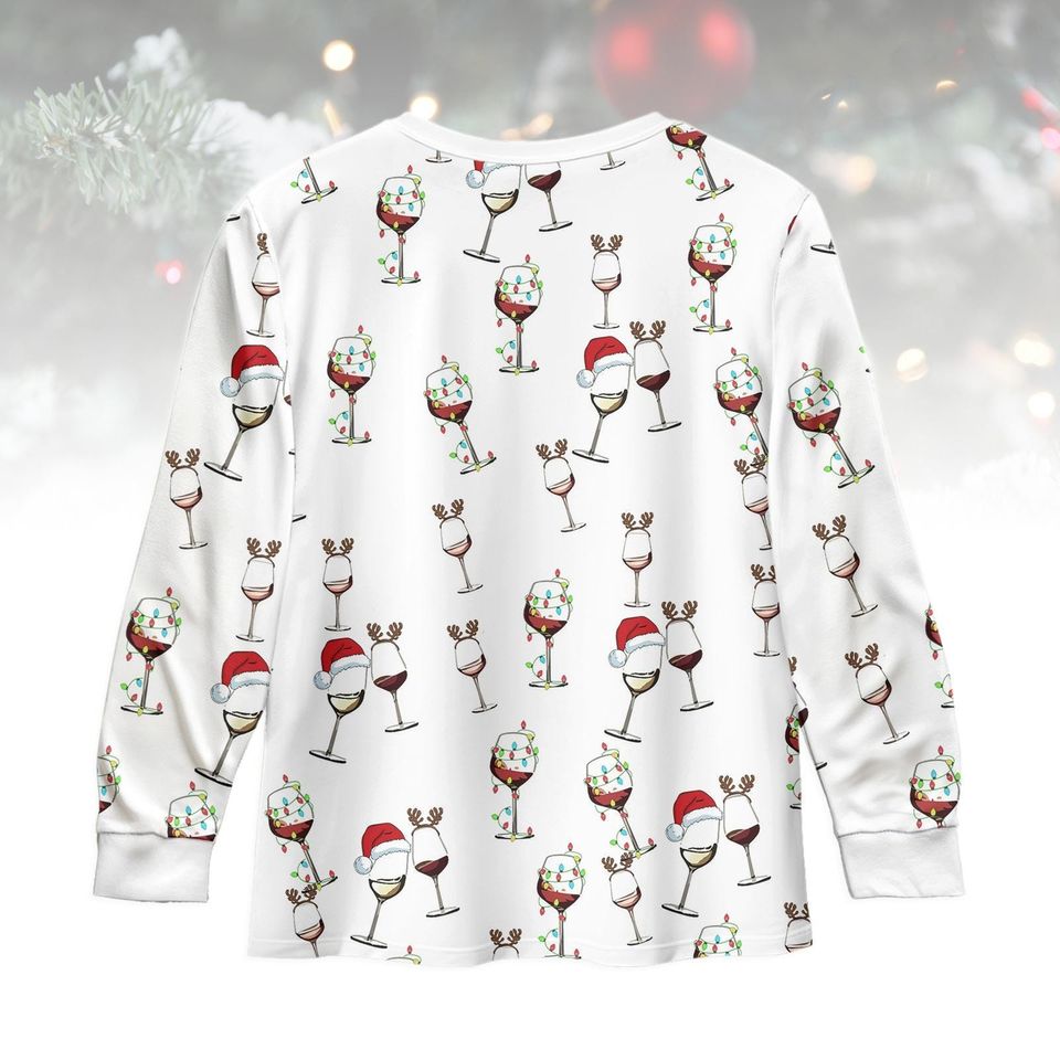 Wine Lover Long Sleeve Pajama Set, Funny Christmas Wine Pajamas for Family