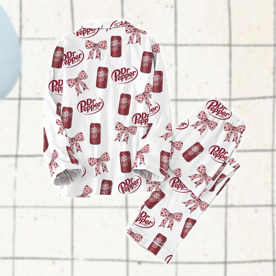 Coquette Dr Pepper Pajamas Set, Cute Soda Drink Pajamas , Dr pepper Holiday Pajamas
