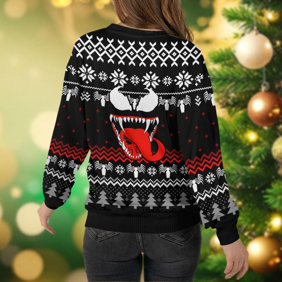 Christmas Venom Ugly Sweater, Superhero Movie Holiday Sweater, Spiderman Christmas Sweatshirt, Venom Xmas Sweater For Men Women Kid