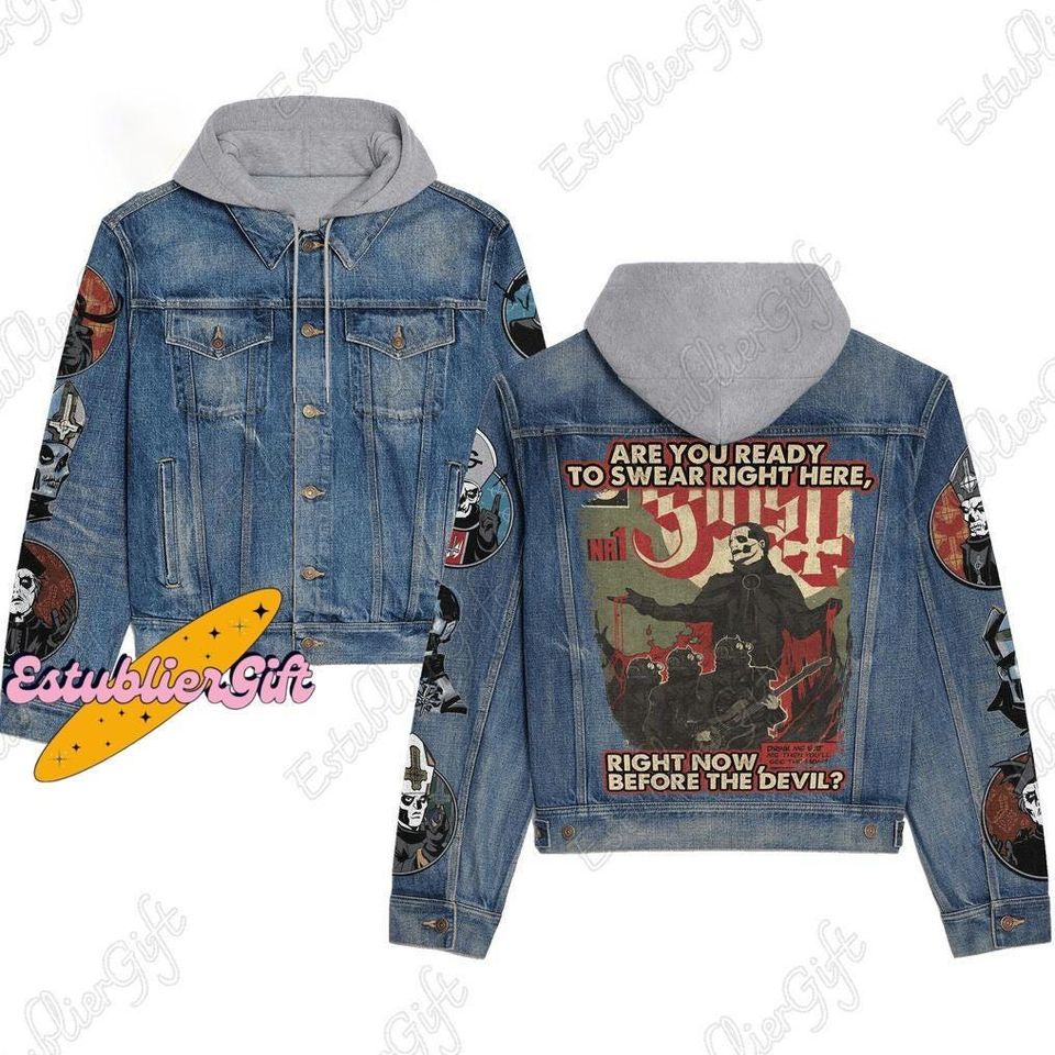 Ghost Denim Youth Jacket, Ghost Band Denim Jacket, Ghost Band Jacket, Ghost Jean Jacket, Ghost Jacket Men, Cardinal Copia Jacket